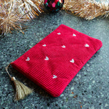 Pochette en velours côtelé et cœurs brodés Bohm